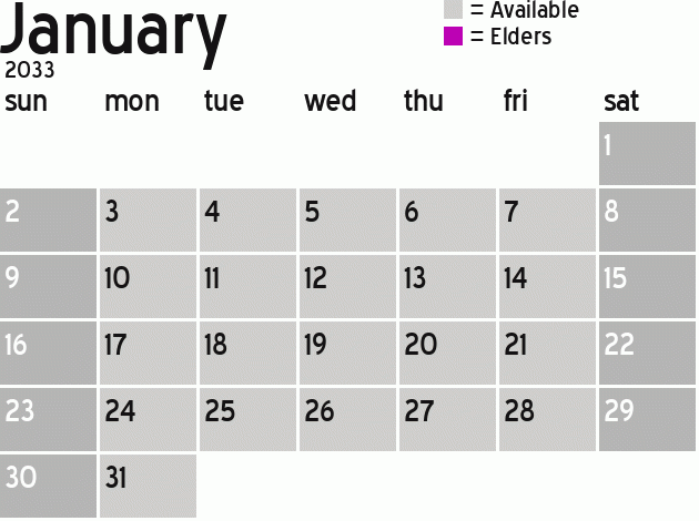 Missionary Dinner Calendar