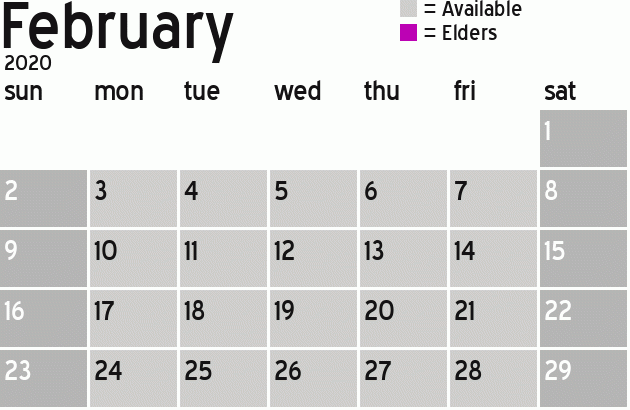 Missionary Dinner Calendar