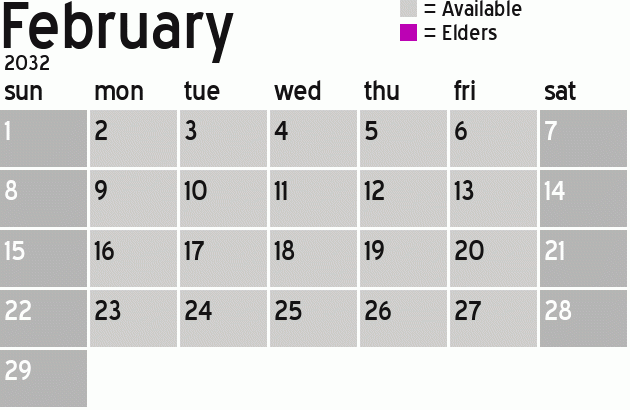 Missionary Dinner Calendar