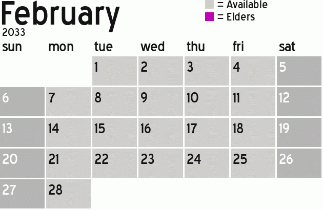 Missionary Dinner Calendar