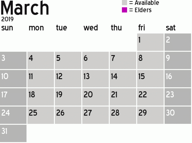Missionary Dinner Calendar
