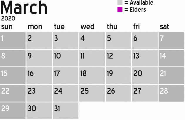 Missionary Dinner Calendar