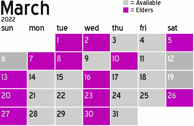 Missionary Dinner Calendar