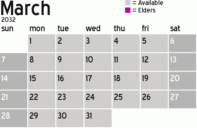 Missionary Dinner Calendar