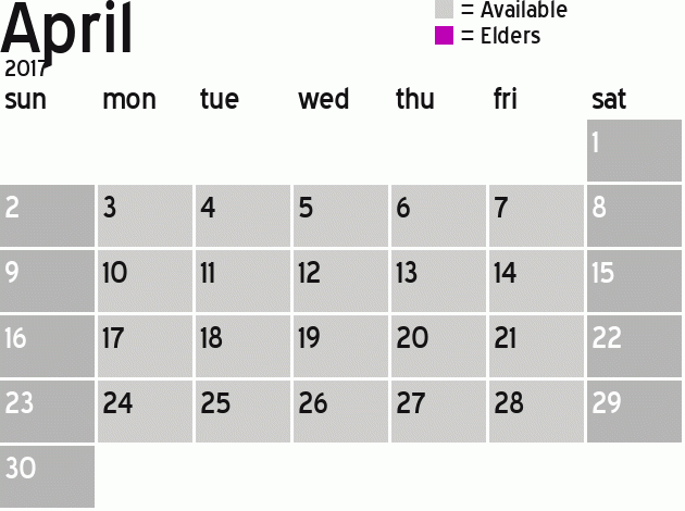 Missionary Dinner Calendar