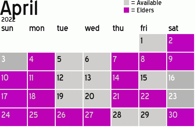 Missionary Dinner Calendar