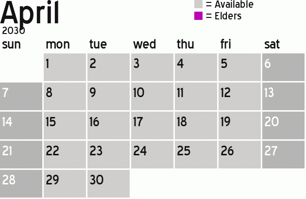 Missionary Dinner Calendar