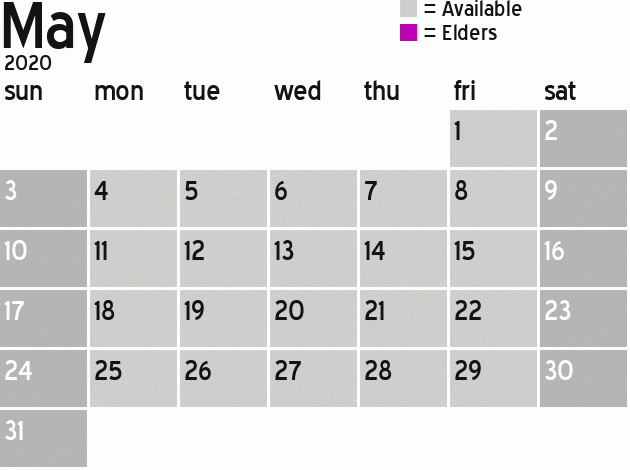 Missionary Dinner Calendar