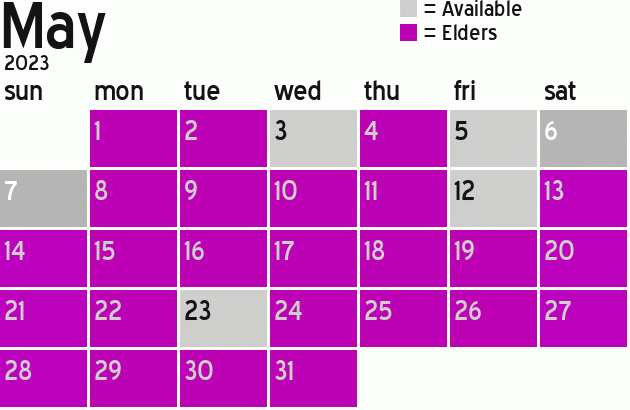 Missionary Dinner Calendar