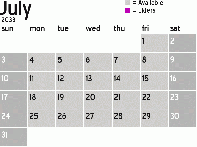 Missionary Dinner Calendar