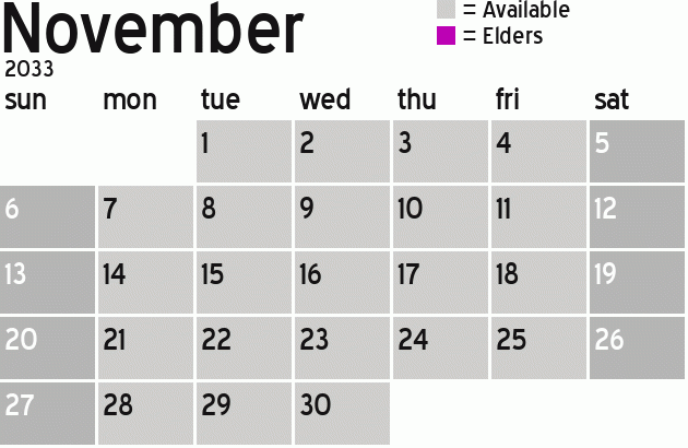 Missionary Dinner Calendar