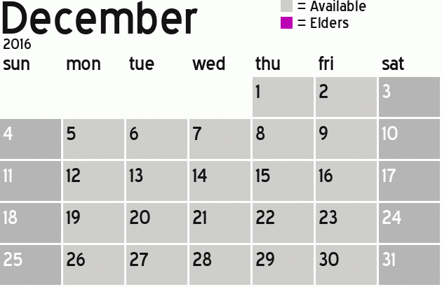 Missionary Dinner Calendar