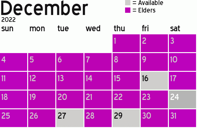 Missionary Dinner Calendar