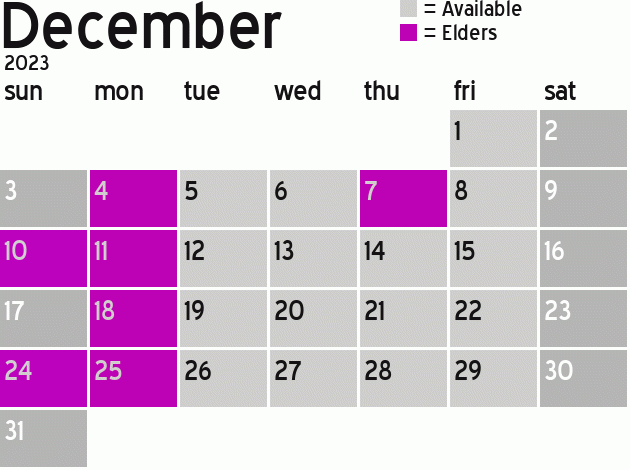 Missionary Dinner Calendar