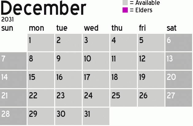 Missionary Dinner Calendar