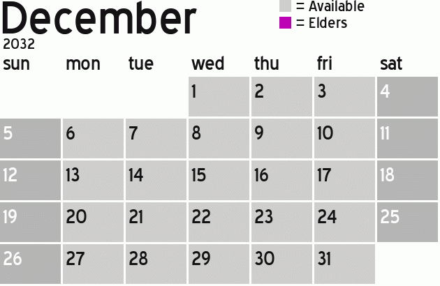 Missionary Dinner Calendar